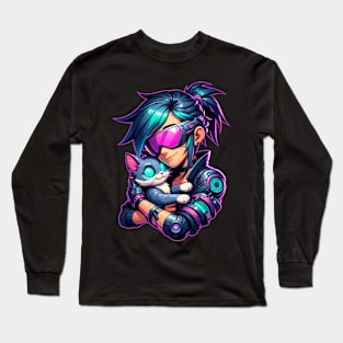 Cyberpunk Girl and Cat Long Sleeve T-Shirt